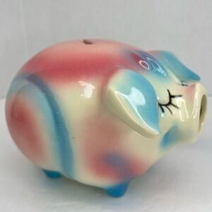 Vintage 1957 Hull Pottery Corky Pig Blue/Pink
Ceramic Piggy Bank-Missing Cork